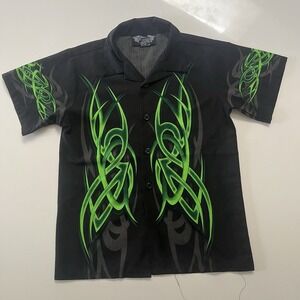 Silver Point Flames Tribal Shirt Boys Large Fits Chest VTG 90s Y2K Guy Fieri